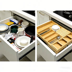 GL bambu ayarlanabilir gümüş kap tepsisi çatal bıçak kabı bıçak bloğu mutfak çekmecesi organizatör ile - Product Image 3