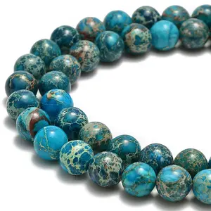 Loose 4mm 6mm 8mm 10mm 12mm Turquoise Blue Sea Sediment Imperial Jasper Beads Round Beads for Jewelry Making