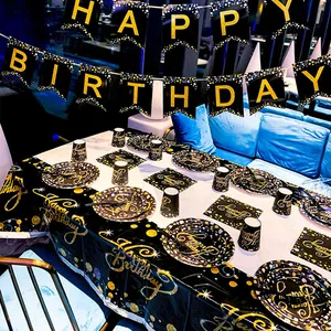 Neue Party Premium Design Bronzing Style Geburtstags feier liefert Einweg-Party becher Teller