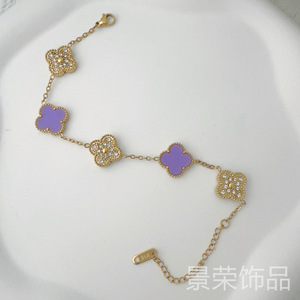 Pulsera <span class=keywords><strong>de</strong></span> Lujo Ligero <span class=keywords><strong>de</strong></span> Alta Gama con Diseño <span class=keywords><strong>de</strong></span> Trébol <span class=keywords><strong>de</strong></span> Cuatro <span class=keywords><strong>Hojas</strong></span> <span class=keywords><strong>de</strong></span> 15 mm, Doble Cara con Ranura Lateral, Chapado en Hierro, 18K, Inoxidable - Product Image 4