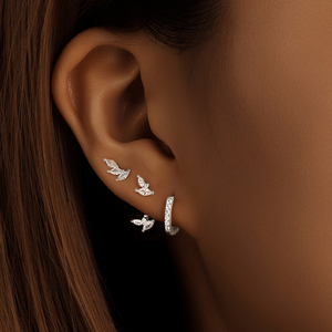 CANNER Juego de 3 piezas de pendientes de plata de ley 925 con circonitas marquise en racimo, para perforaciones de cartílago y hélice, con diseño floral y circonitas engastadas, tipo stud y de aro - Product Image 4