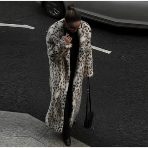 Abrigos Largos de Piel Sintética con Estampado de Leopardo Retro para Mujer, Abrigo Maxi Abierto Grueso y Cálido para Invierno, Ropa de <span class=keywords><strong>Calle</strong></span> Elegante y Casual para Mujer - Product Image 3