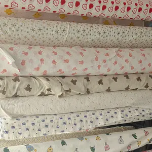 Gauze Rolls Fabric Floral Printed Double Layer Crepe Printed Cotton Gauze Fabric 100%cotton Muslin Crinkle Fabric