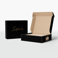 Boîte cadeau personnalisée noire avec couvercle et base magnétiques, intérieur doublé blanc et impression dorée pour cadeaux électroniques OEM