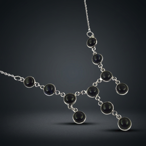 Silver Plated <b>Statement</b> <b>Necklace</b> with Black Onyx Round Beads for Women Party Jewelry 20 Inches Classic Design Zinc Alloy Chain - Product Image 3