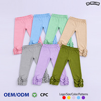 Leggings à volants boutonnés pour filles, couleur unie, taille élastique, pantalon décontracté pour enfants, vente en gros, fournisseur OEM