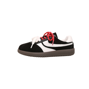 Zapatillas Deportivas Retro de Dos Tonos Rojas a Rayas para Mujer, con Cordones, Parte Superior de Cuero Genuino Suave y Transpirable para Uso Diario Informal y Ejercicio - Product Image 4