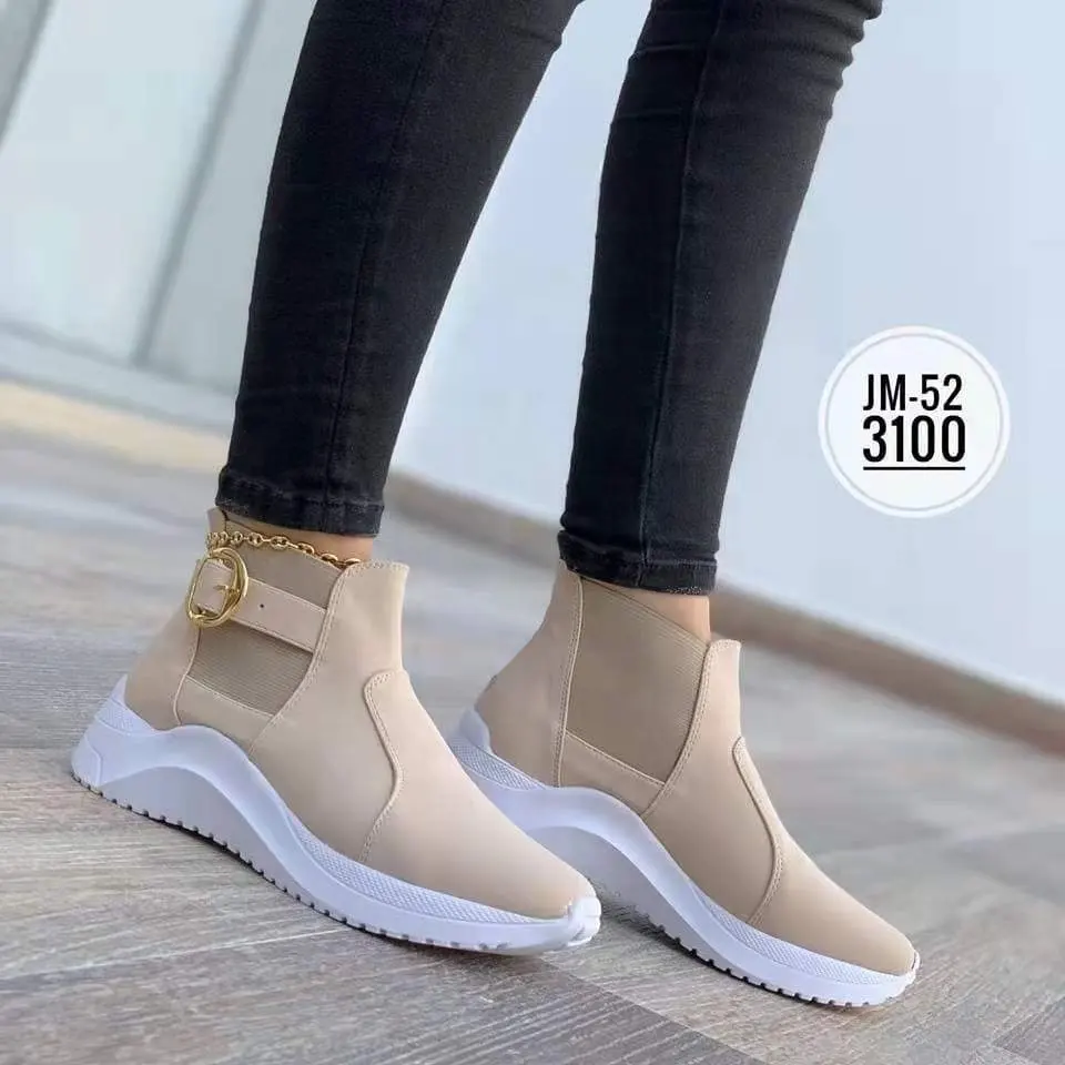 Suede Leather Brown Boots Women Sport Chunky Boots Heel Platform Boots Female Punk Style Ankle Slip on Sneakers