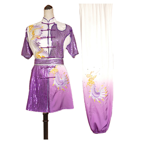 Haute qualité mode Kungfu vêtements Sequin léger bronzage <span class=keywords><strong>Tai</strong></span> <span class=keywords><strong>Chi</strong></span> vêtements uniforme avec broderie Dragon - Product Image 5