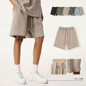 2025 High Street Men's 330GSM 100% Cotton Acid Wash <strong>Shorts</strong> Straight-Leg Distressed Breathable Knitted <strong>Shorts</strong> with Drawstring - Product Image 1