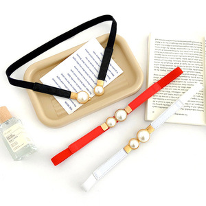 Mode dames <span class=keywords><strong>ceinture</strong></span> qualité en cuir PU et <span class=keywords><strong>ceinture</strong></span> élastique avec accessoires de décoration Double poires pour robe et manteau - Product Image 2