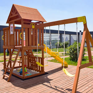 Columpio de jardín con tobogán, casita de juegos y escalera de escalada – Parque infantil seguro para exteriores para niños, con accesorios de plástico combinados - Product Image 1