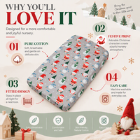 Drap plat de Noël nordique gris clair avec imprimé Père Noël et bonhomme de neige, 100 % coton, 200 fils, drap de lit doux pour bébé pour chambre d'enfant