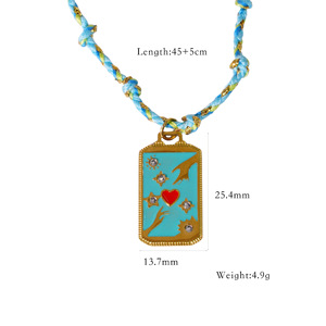 Harga pabrik kartu <span class=keywords><strong>Tarot</strong></span> Enamel wanita kalung liontin besi tahan karat emas 14K cherry hati merah untaian tali katun warna-warni - Product Image 2