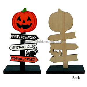 Panneau décoratif d'Halloween en bois, tête de citrouille effrayante, décoration de table pour farces, 8x4x14CM, LED blanc chaud pour la maison et la maison hantée - Product Image 3