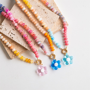 Collier d'été fait main Dopamine, pendentif perlé coloré en acier inoxydable plaqué or, recommandé par les blogueuses - Product Image 4
