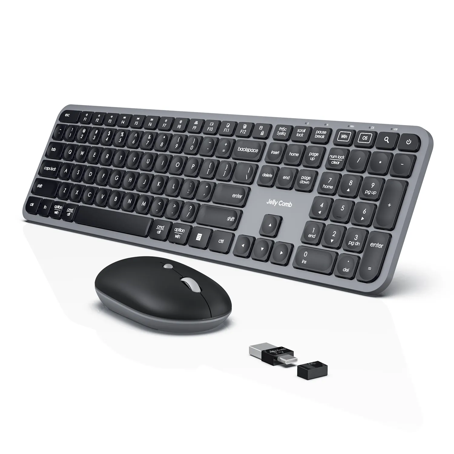 Jelly Comb 2.4G and Type-C Keyboard and Mouse Set with Numeric Keypad for Windows, MacOS Wireless Keyboard and Mouse Combos