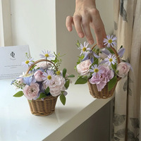 Keranjang Bunga Anyaman Mini Aierflorist, Desain Genggam Lucu Buatan Tangan untuk Pot Bunga Segar dan Sukulen