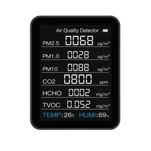 Goedkope Luchtkwaliteit Meter Pm2.5 Pm10 Co2 Tovoc Hcho Monitor Gasdetector Met Binnentemperatuur Vochtigheid