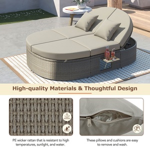 Chaise longue de jardin pliable en rotin de haute qualité avec plateau porte-gobelets, résistante à l'eau, pour pelouse et terrasse - Product Image 4