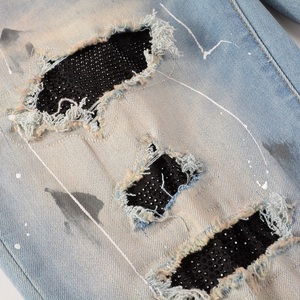 Rts 6523 Classic Distressed Damage Tapered Skinny Stretch Pantalones Casual Rhinestones Jeans Pantalones - Product Image 5