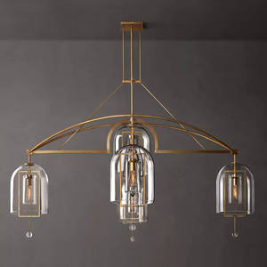 Lustre rond de 85 pouces, style vintage, en laiton, avec abat-jour en verre soufflé, design industriel, luxueux et moderne, pour salon, cuisine ou îlot. - Product Image 4