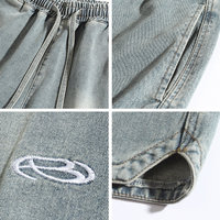 Shorts en jean mi-taille Penpace en nylon/coton pour homme, coupe ample, avec cordon de serrage, délavé, style vintage, logo personnalisé