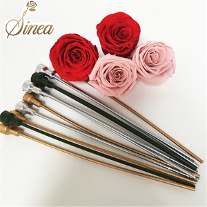 Best welcome fashion single gold floral artificial plastic preserved long rose flower stems