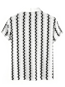 Chemise Homme Vintage à Carreaux Imprimés en Tricot 140g, Manches Courtes, Col Rabattu, Boutonnée, Décontractée, Haut d'Été - Product Image 5