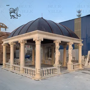 BLVE Large Classical Outdoor Garden City Project Lady Columns Natural Stone Square Pavilion Beige Marble Gazebo