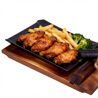 Poêle en fonte style ferme, irrégulière et créative, à bord plat, antiadhésive, pour plats spéciaux Teppanyaki, avec base en bois