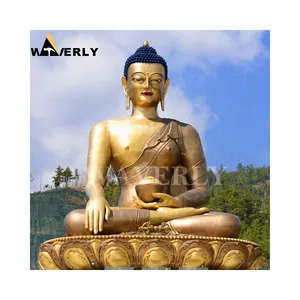 Наружная Античная Медная тибетская скульптура Будды Античная большая латунная Античная тибетская статуя Будды