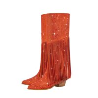 XINZI RAIN Taille 43 Bottes de cowboy pour femmes Design occidental Strass scintillants Bottes hautes pour l'hiver à tige large pour femmes