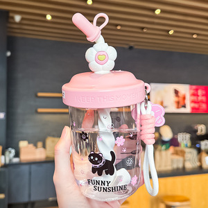 <span class=keywords><strong>Cute</strong></span> Children's Descartável Plastic Straw Cup com palha Portable Summer Tour Water Garrafa - Product Image 6