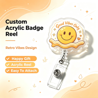 Porte-badge rétractable en acrylique imprimé UV et gravé au laser Good Vibes, porte-badge d'identification de bureau, porte-badge créatif pour infirmière, médecin, étiquette nominative