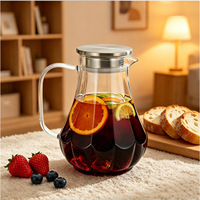 Pot à eau en verre 2L avec poignée et couvercle en verre - Bouilloire en verre borosilicate haute résistance à la chaleur pour café, thé, cuisine domestique