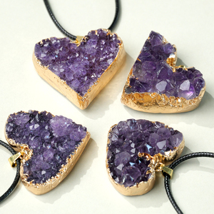 Grosir kristal penyembuhan alami kuarsa Amethyst Geode Cluster hati liontin emas kalung untuk wanita pria - Product Image 3