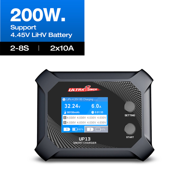 FPV Drone Charger Ultra Power UP13 AC 200W 2-8S Charger 10A 2 Ports for LiHV LiPo LiFe Lilon Battery