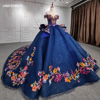 Robes de Quinceañera de luxe en bleu foncé avec une traîne longue Jancember 9945-B