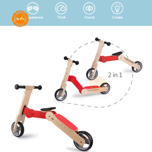 Rueda de bicicleta de equilibrio de madera para niños y niñas, patinete transformador y Triciclo de equilibrio 2 en 1 - Product Image 2