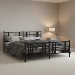 Cadre de lit complet en acier noir, lit rectangulaire traditionnel en métal, meubles de chambre à coucher stables - Product Image 2