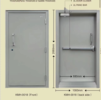 Porte coupe-feu en acier certifiée KMH-0018 avec barre anti-panique et charnières en acier inoxydable pour évacuation d'urgence commerciale