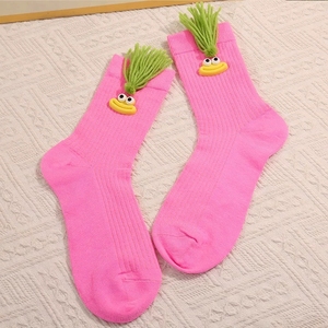 Calcetines de media caña para niña con diseño de boca de cerdo y coleta, estilo <span class=keywords><strong>Ugly</strong></span> Doll, con contraste de colores, para uso exterior, bonitos y divertidos. - Product Image 4