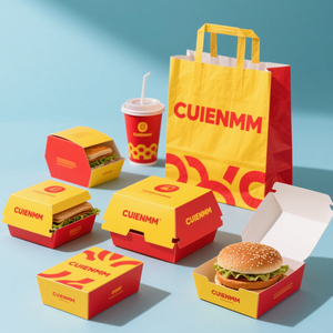 Scatola di Carta Personalizzata per Alimenti, Piccola Scatola Pieghevole in Cartone per Hamburger, Patatine Fritte, Sandwich da Asporto con Logo Stampato - Product Image 3