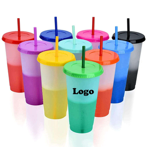Gobelet magique écologique réutilisable en plastique de 16 oz, changeant de couleur selon <span class=keywords><strong>la</strong></span> température, avec <span class=keywords><strong>paille</strong></span> et couvercle - Product Image 2