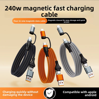 Kabel Data Pengisian Cepat 240W USB-A Magnetik Empat-dalam-Satu dengan Konektor Micro USB/Type-C, Jalinan Jaring Ikan, Garansi 12 Bulan