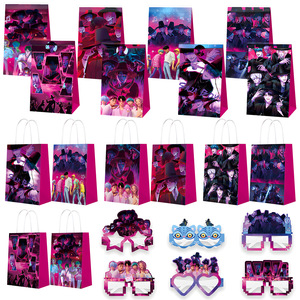Articles de table pour fête d'anniversaire sur le thème de l'anime K-POP Cartoon Demon Hunter Girl Group, bannière HBD, assiettes en papier, fournitures pour Halloween et Pâques - Product Image 1
