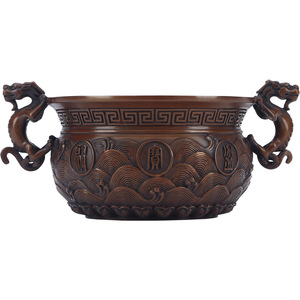 Bassin décoratif Dragon en Cuivre 14cm, Motif Paysager Rond, Décoration d'Intérieur pour Salon et Bureau - Product Image 4