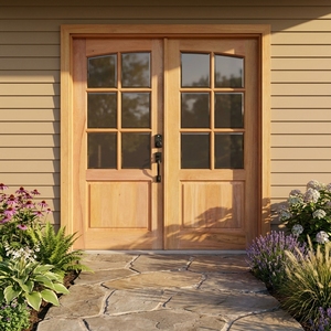 Portes d'entrée doubles en bois de teck massif et acajou avec dessus arqué en verre texturé pour l'entrée principale de la maison - Product Image 4
