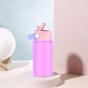 New Colorful 12oz New Flip Straw Top Soft Handle Kid Waterbottle Stainless Steel Vacuum <b>Flask</b> Water <b>Bottle</b> With Rubber Bottom - Product Image 4
